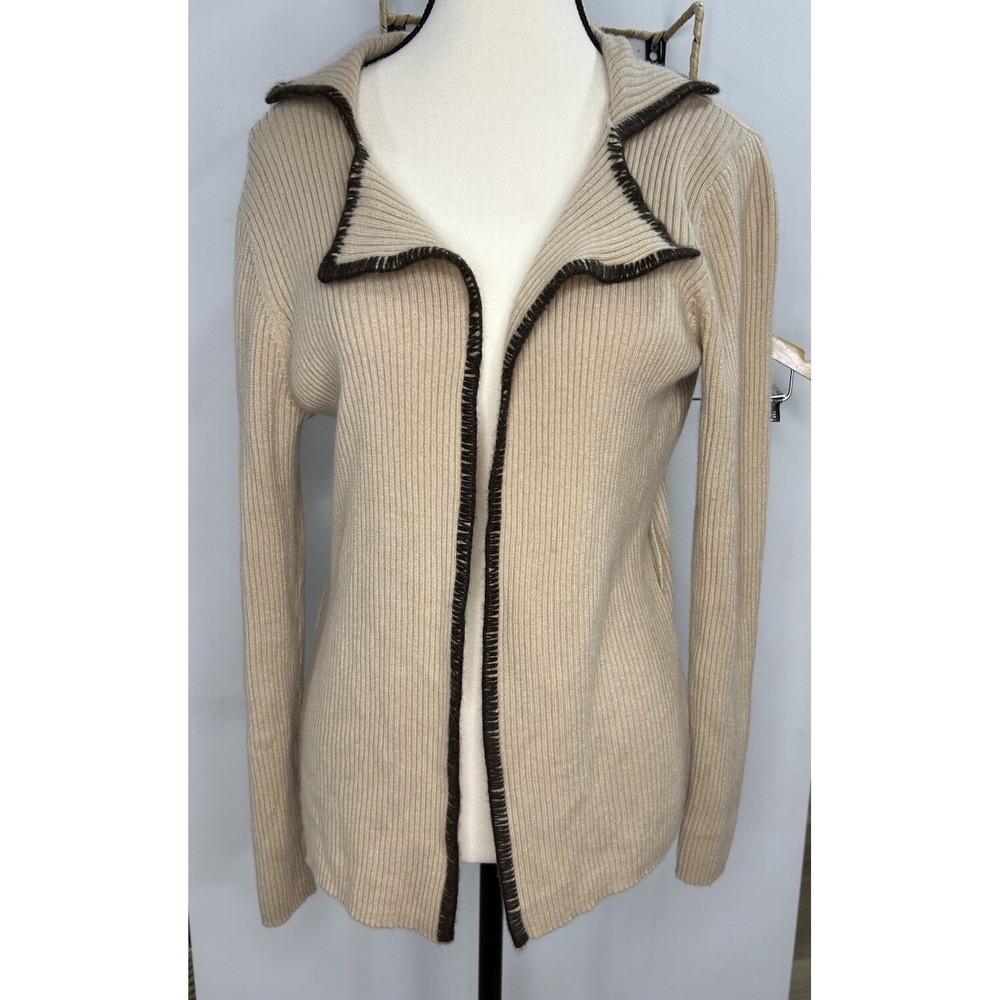 Darjoni 100% Cashmere Woman Long‎ Sleeve Sweater S Beige Missing Belt Sz S